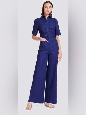 Staud Zavey Wide-Leg Navy Jumpsuit